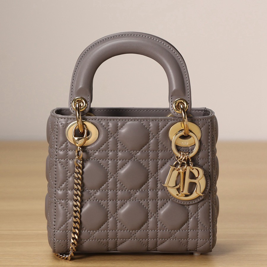 迷你 LADY DIOR 手袋 大象灰色羊皮革藤格紋_1