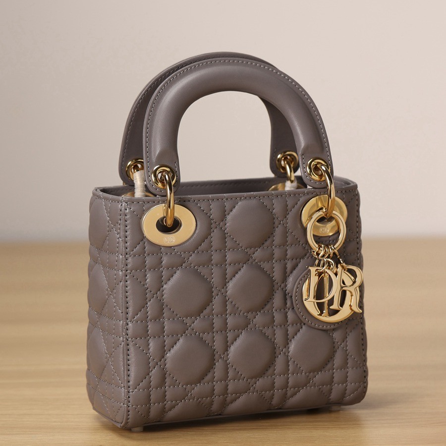 迷你 LADY DIOR 手袋 大象灰色羊皮革藤格紋_4
