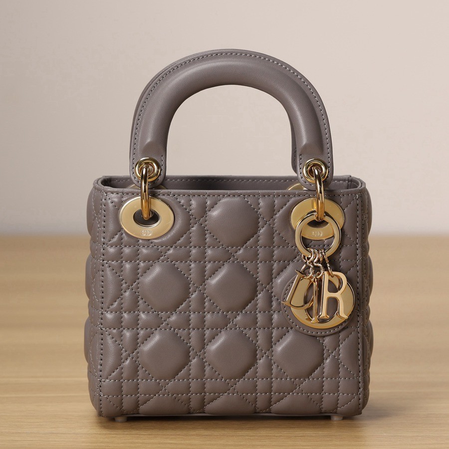 迷你 LADY DIOR 手袋 大象灰色羊皮革藤格紋_3