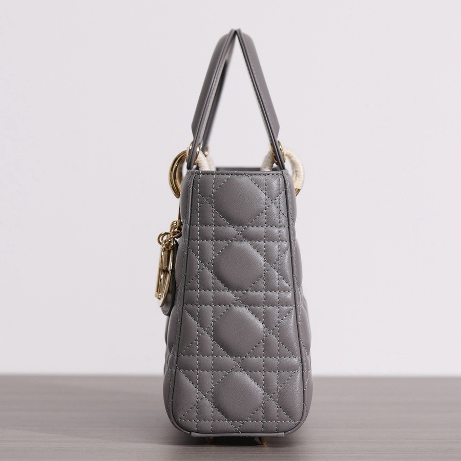 小號 LADY DIOR MY ABCDIOR 手袋四格戴妃包大象灰羊皮金扣_3