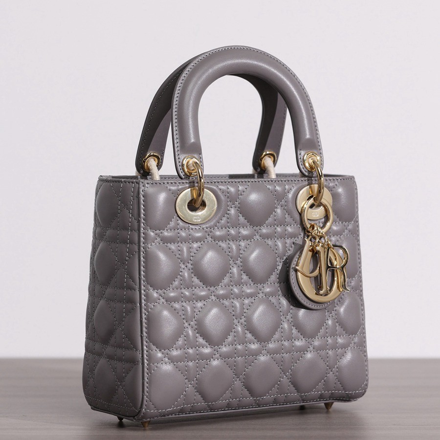 小號 LADY DIOR MY ABCDIOR 手袋四格戴妃包大象灰羊皮金扣_2