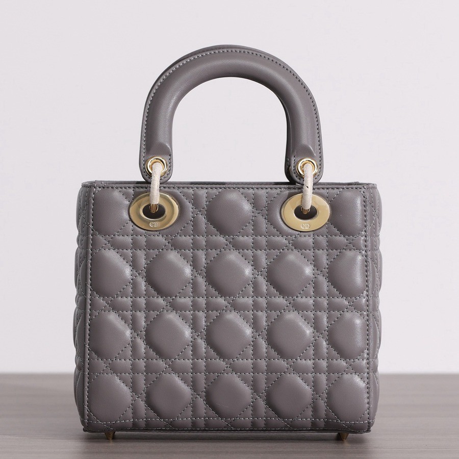 小號 LADY DIOR MY ABCDIOR 手袋四格戴妃包大象灰羊皮金扣_4