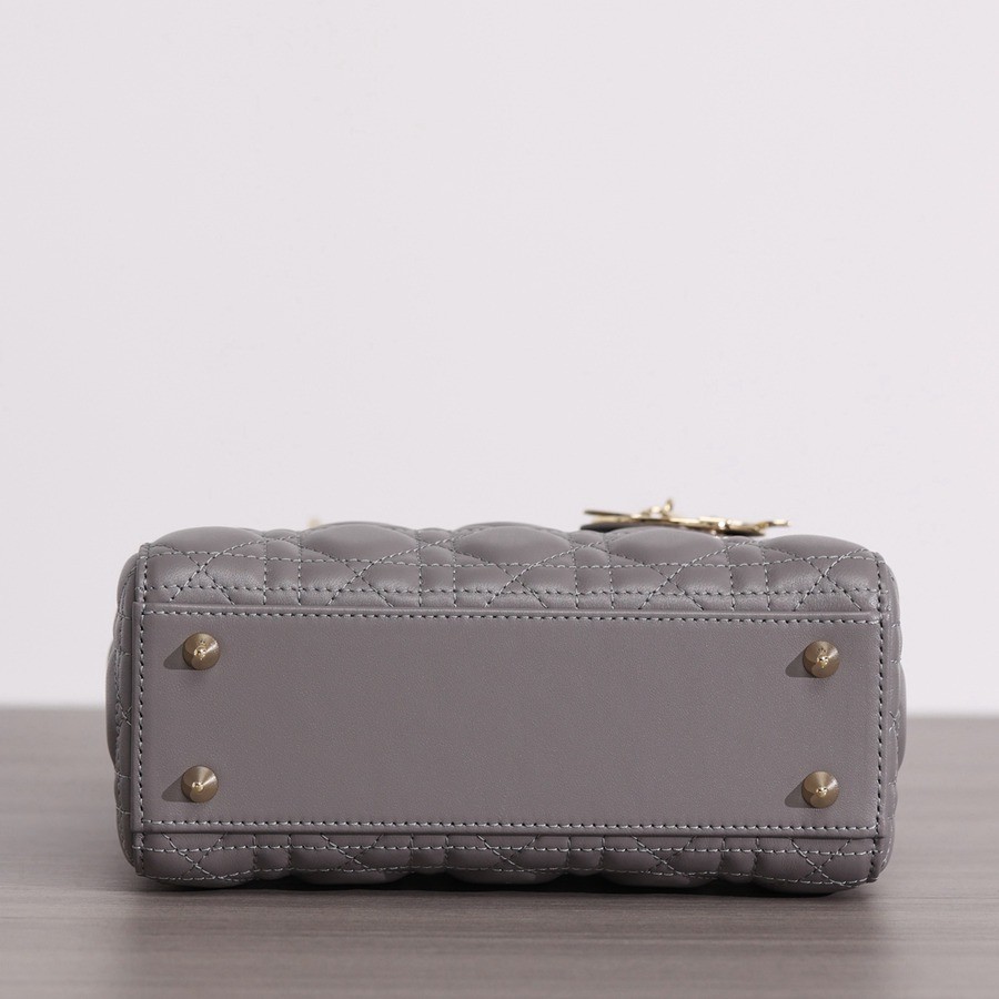 小號 LADY DIOR MY ABCDIOR 手袋四格戴妃包大象灰羊皮金扣_5