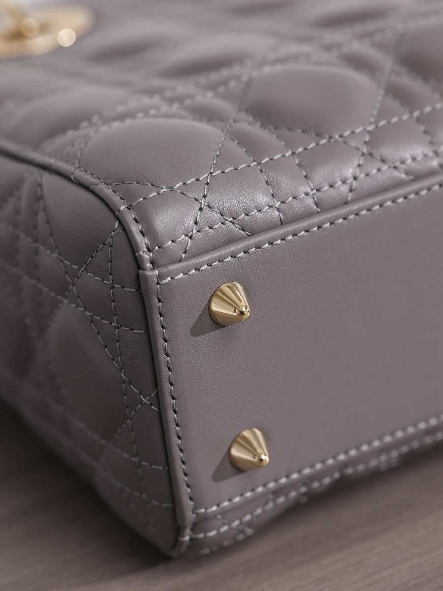 小號 LADY DIOR MY ABCDIOR 手袋四格戴妃包大象灰羊皮金扣_7