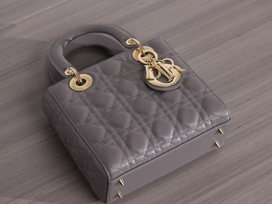 小號 LADY DIOR MY ABCDIOR 手袋四格戴妃包大象灰羊皮金扣_6