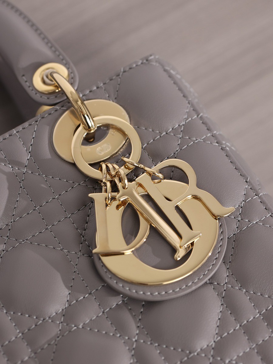 小號 LADY DIOR MY ABCDIOR 手袋四格戴妃包大象灰羊皮金扣_8