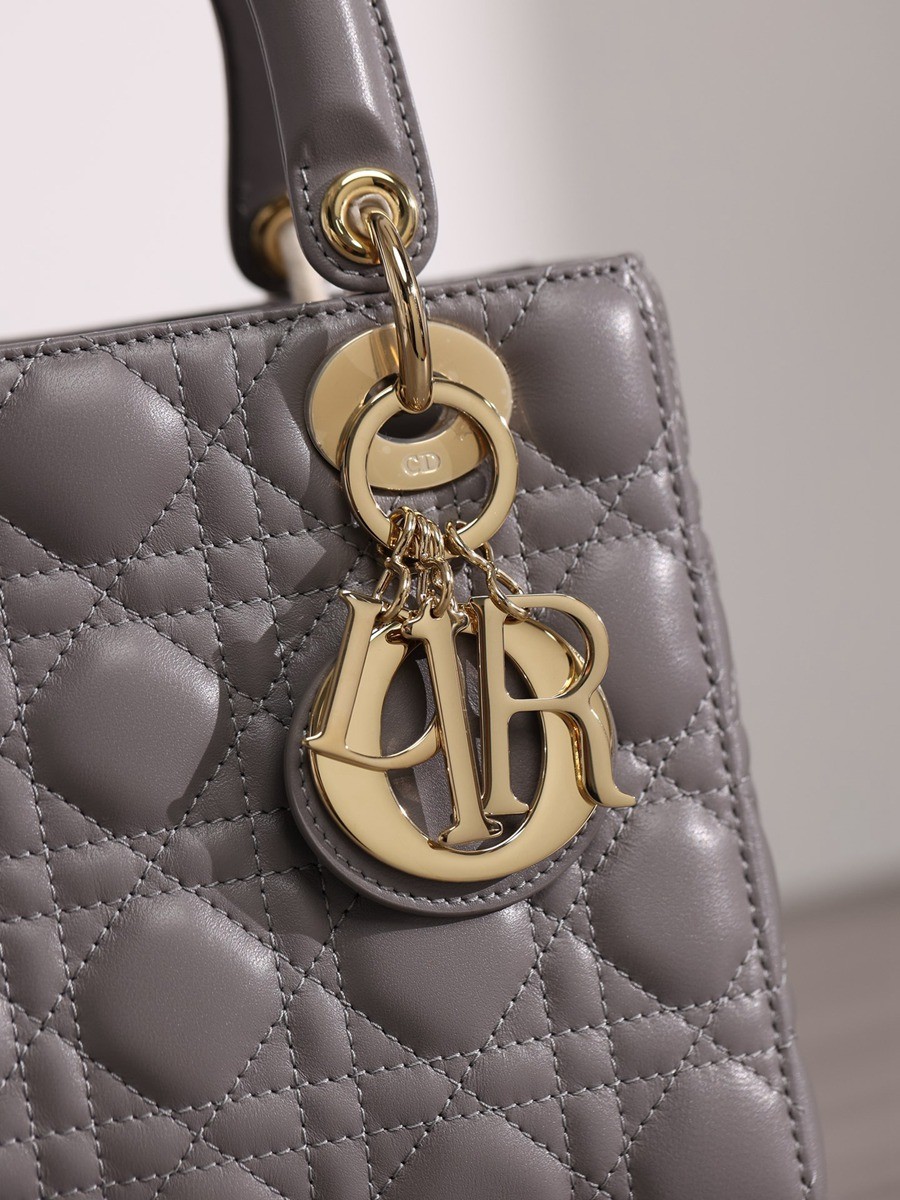 小號 LADY DIOR MY ABCDIOR 手袋四格戴妃包大象灰羊皮金扣_9