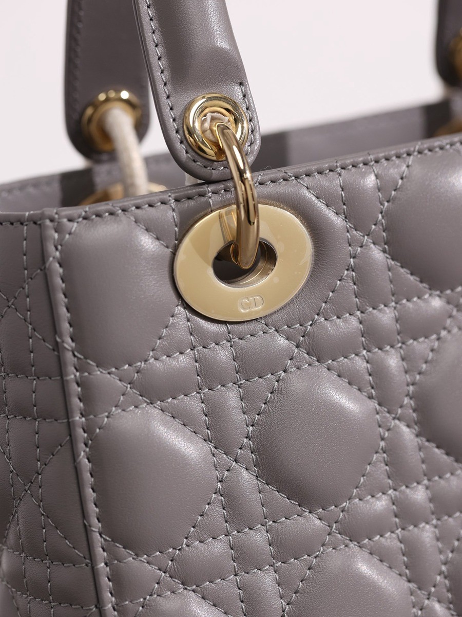 小號 LADY DIOR MY ABCDIOR 手袋四格戴妃包大象灰羊皮金扣_10