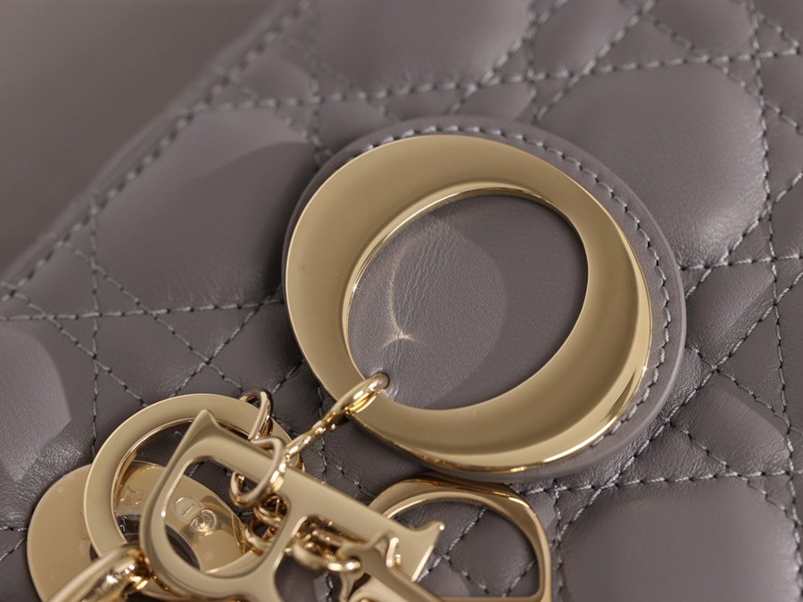 小號 LADY DIOR MY ABCDIOR 手袋四格戴妃包大象灰羊皮金扣_12
