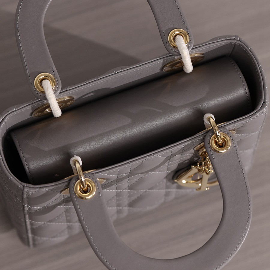 小號 LADY DIOR MY ABCDIOR 手袋四格戴妃包大象灰羊皮金扣_13