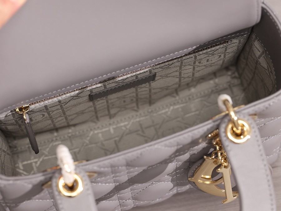 小號 LADY DIOR MY ABCDIOR 手袋四格戴妃包大象灰羊皮金扣_14