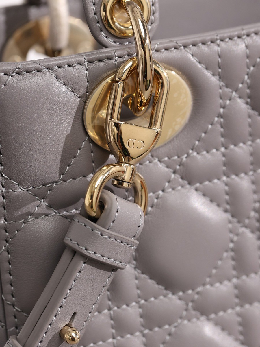 小號 LADY DIOR MY ABCDIOR 手袋四格戴妃包大象灰羊皮金扣_17