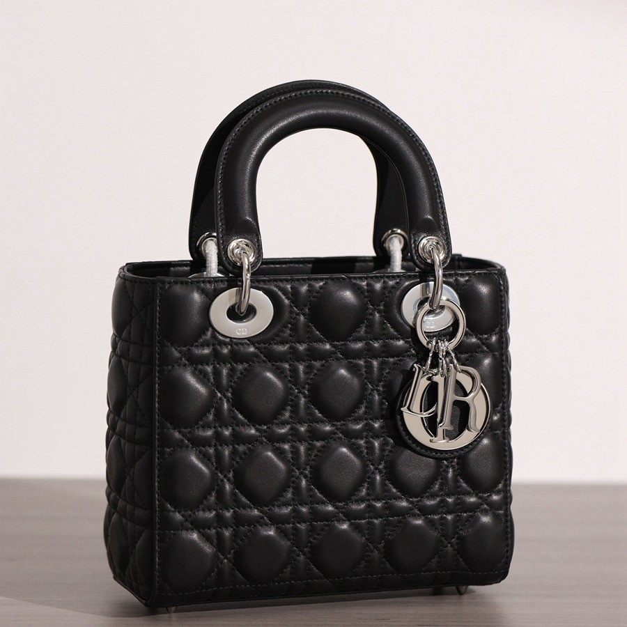 小號 LADY DIOR MY ABCDIOR 手袋 四格戴妃包黑色羊皮銀扣_2