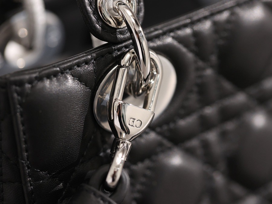 小號 LADY DIOR MY ABCDIOR 手袋 四格戴妃包黑色羊皮銀扣_8