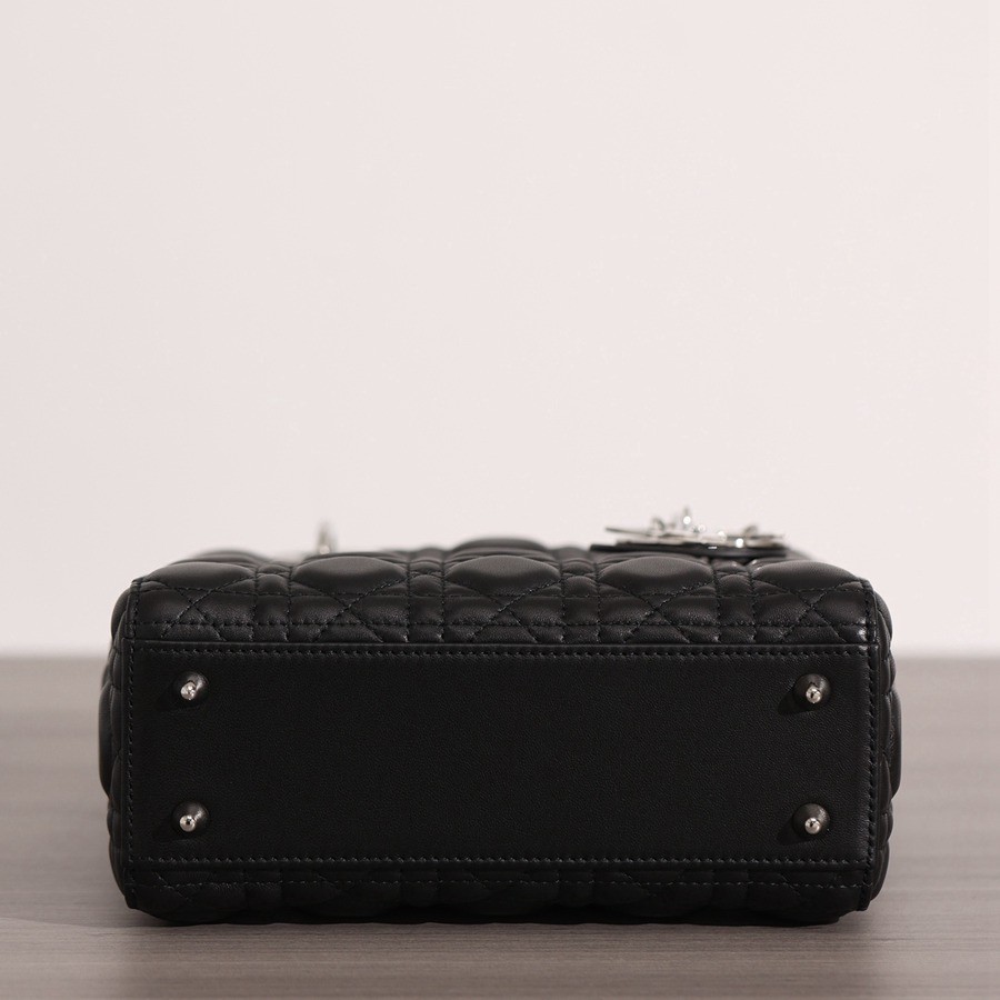 小號 LADY DIOR MY ABCDIOR 手袋 四格戴妃包黑色羊皮銀扣_5