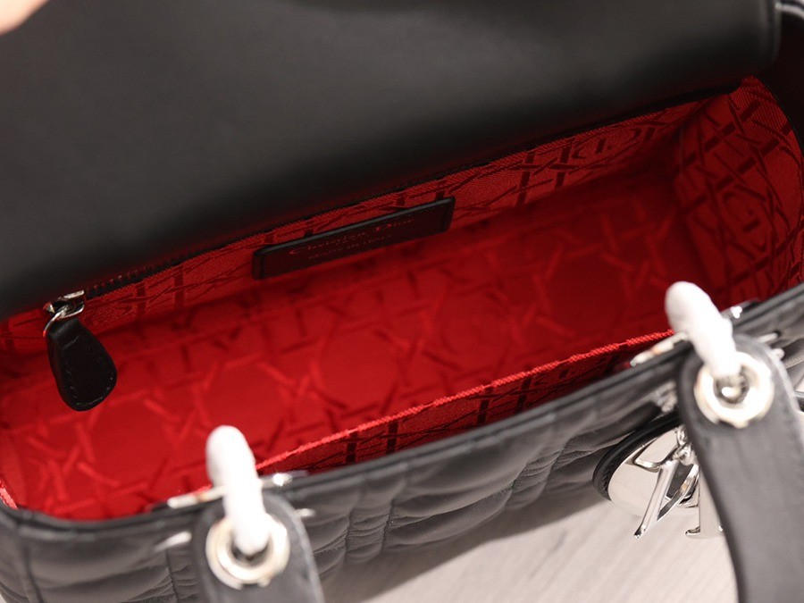 小號 LADY DIOR MY ABCDIOR 手袋 四格戴妃包黑色羊皮銀扣_7