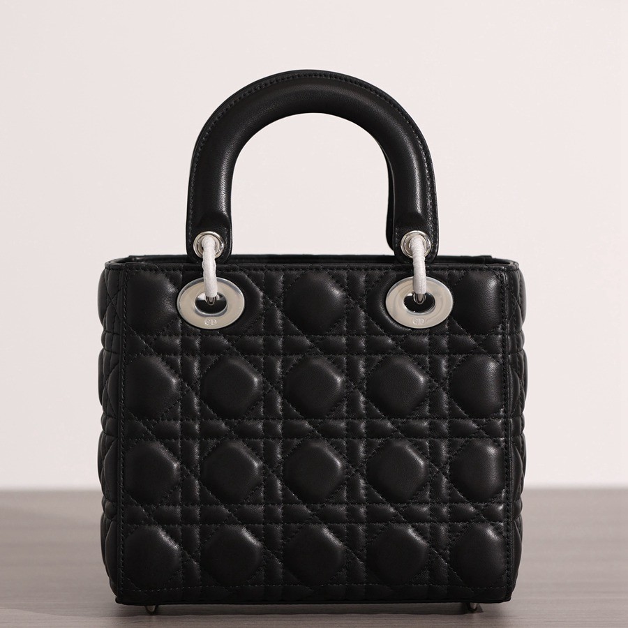 小號 LADY DIOR MY ABCDIOR 手袋 四格戴妃包黑色羊皮銀扣_4