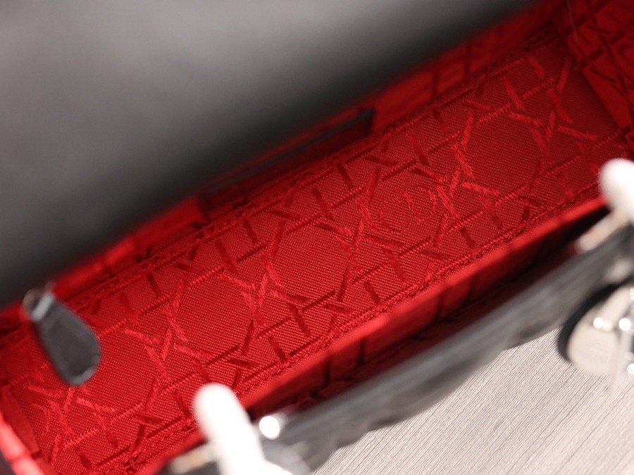 小號 LADY DIOR MY ABCDIOR 手袋 四格戴妃包黑色羊皮銀扣_10