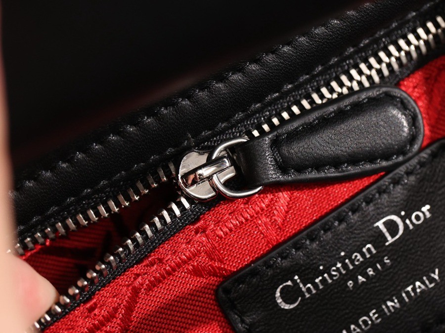 小號 LADY DIOR MY ABCDIOR 手袋 四格戴妃包黑色羊皮銀扣_12