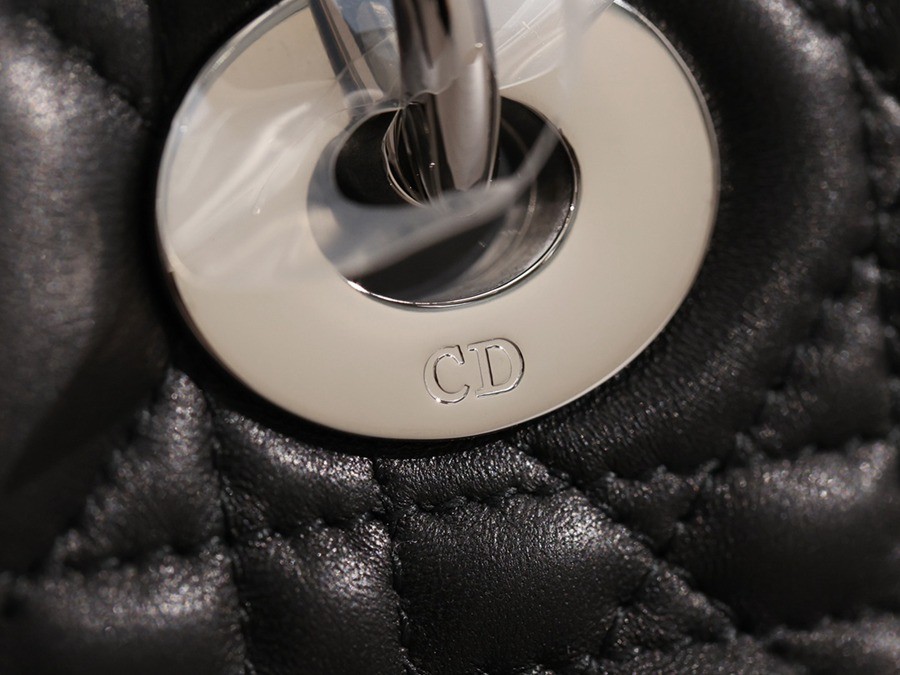 小號 LADY DIOR MY ABCDIOR 手袋 四格戴妃包黑色羊皮銀扣_15