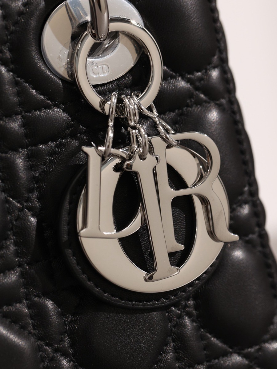 小號 LADY DIOR MY ABCDIOR 手袋 四格戴妃包黑色羊皮銀扣_14