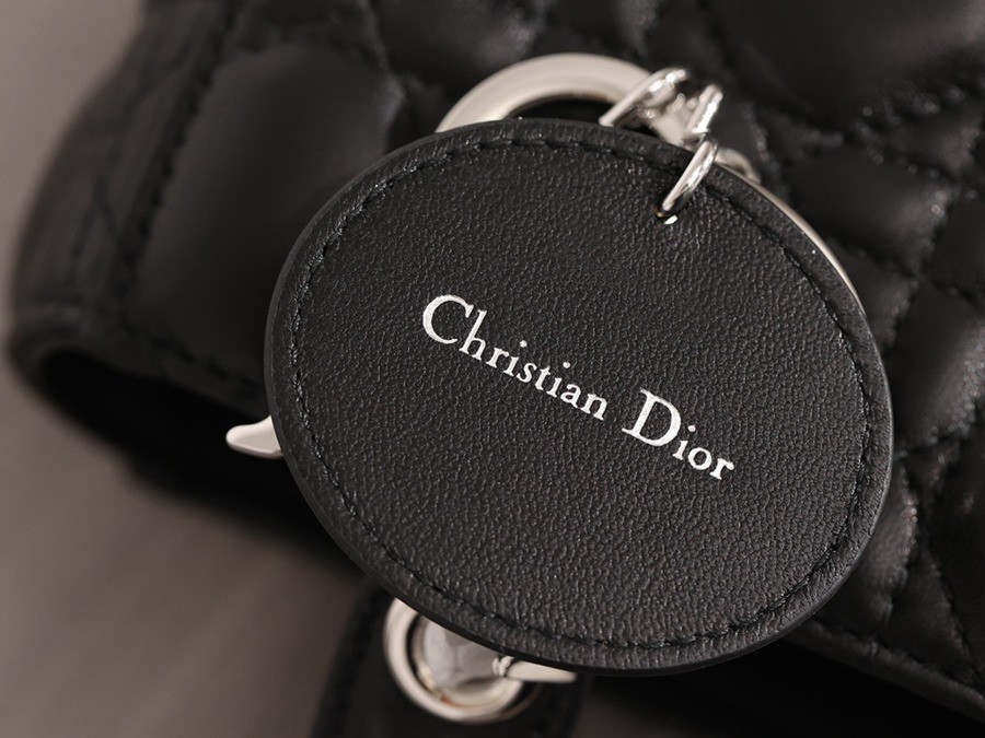 小號 LADY DIOR MY ABCDIOR 手袋 四格戴妃包黑色羊皮銀扣_16