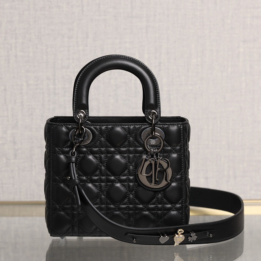 小號 LADY DIOR MY ABCDIOR 手袋四格戴妃包羊皮黑色槍扣_1