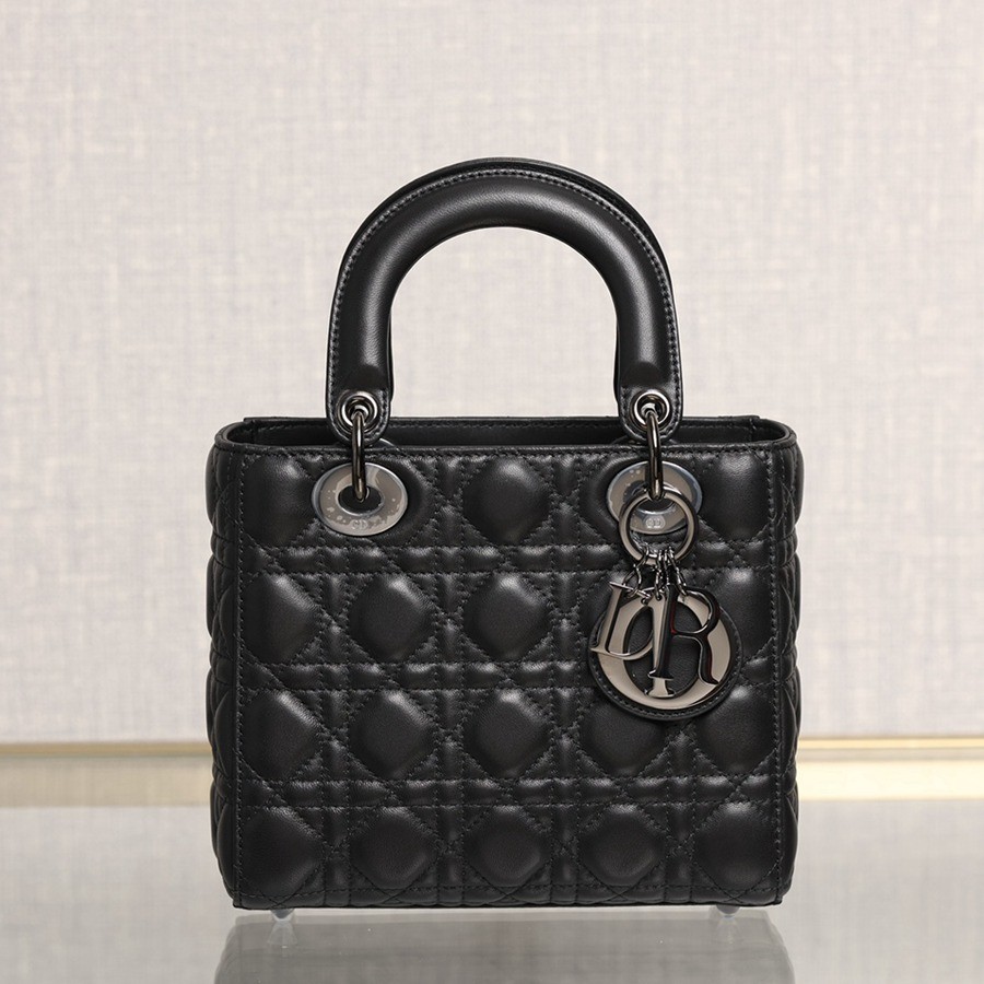 小號 LADY DIOR MY ABCDIOR 手袋四格戴妃包羊皮黑色槍扣_2