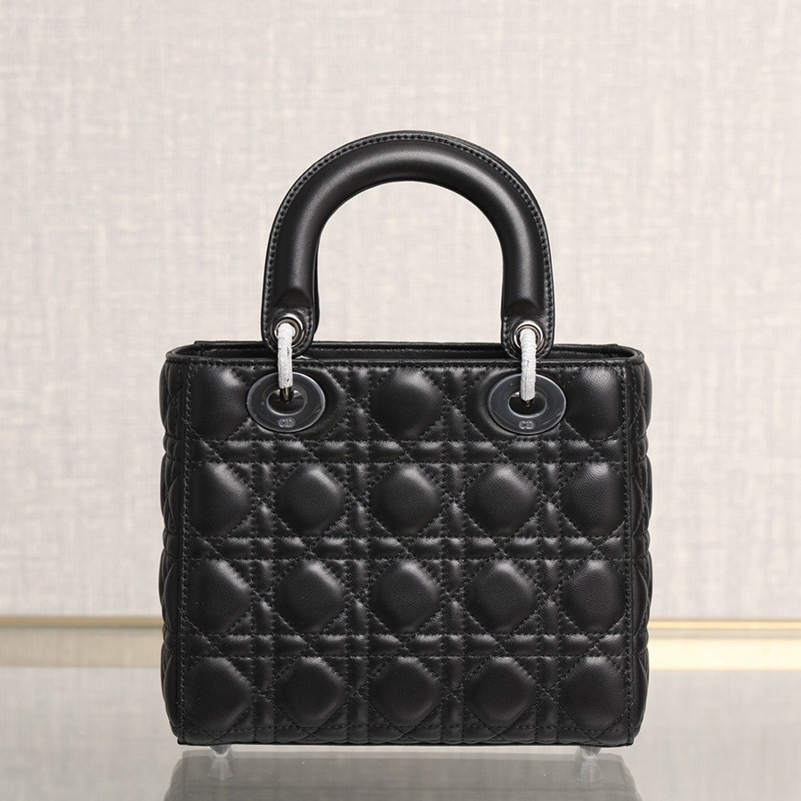 小號 LADY DIOR MY ABCDIOR 手袋四格戴妃包羊皮黑色槍扣_5