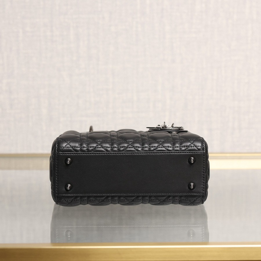 小號 LADY DIOR MY ABCDIOR 手袋四格戴妃包羊皮黑色槍扣_6