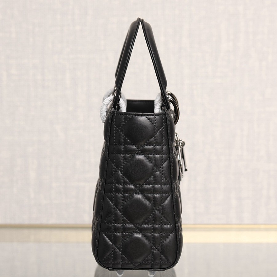 小號 LADY DIOR MY ABCDIOR 手袋四格戴妃包羊皮黑色槍扣_4