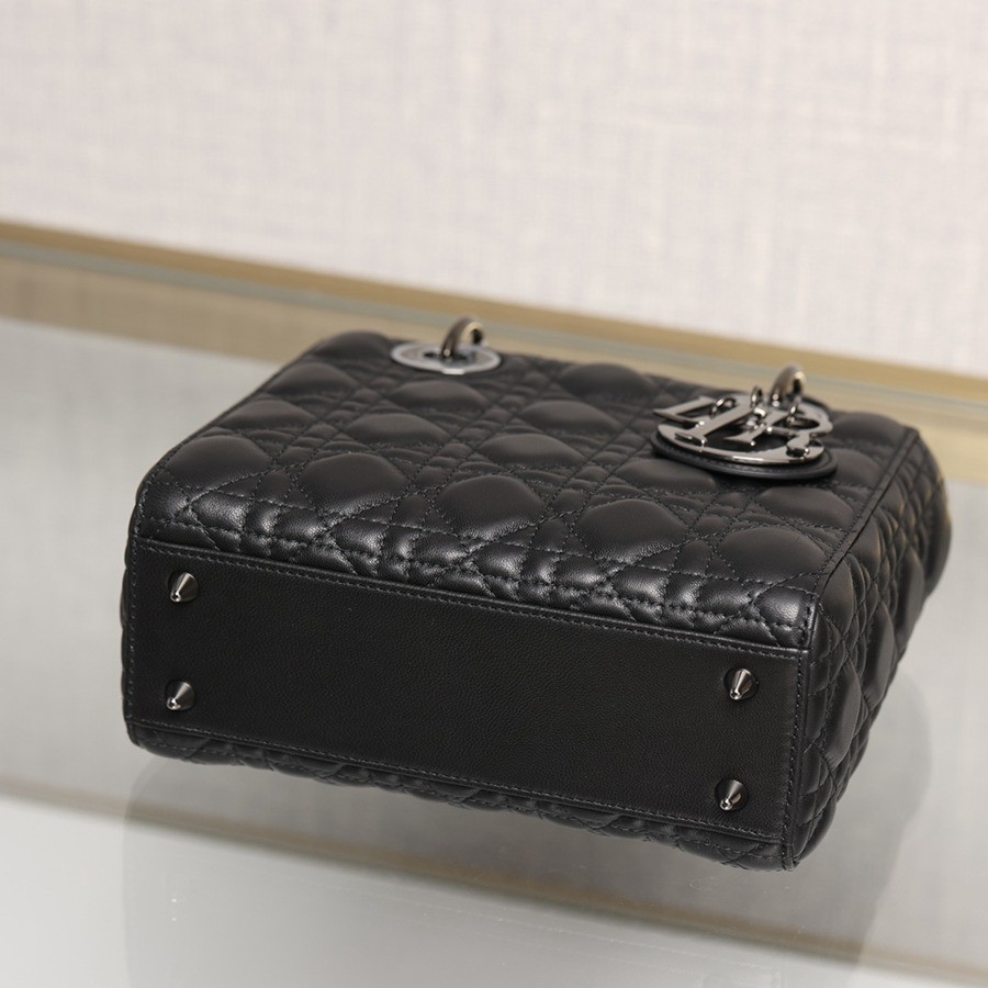 小號 LADY DIOR MY ABCDIOR 手袋四格戴妃包羊皮黑色槍扣_7