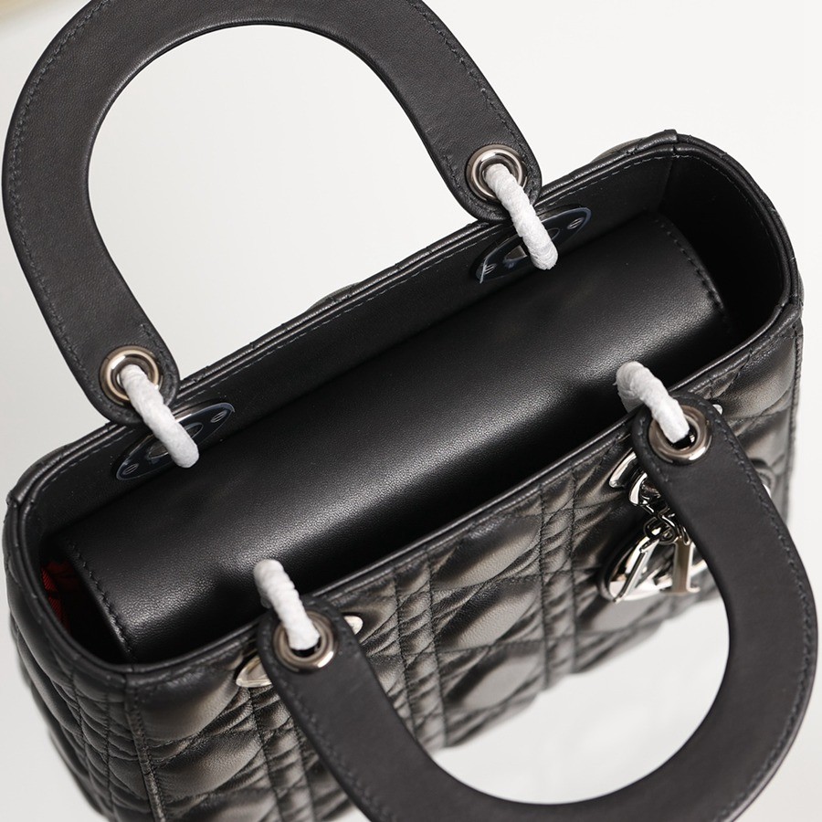 小號 LADY DIOR MY ABCDIOR 手袋四格戴妃包羊皮黑色槍扣_13