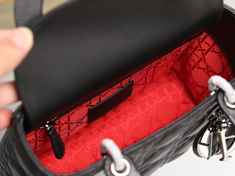 小號 LADY DIOR MY ABCDIOR 手袋四格戴妃包羊皮黑色槍扣_14