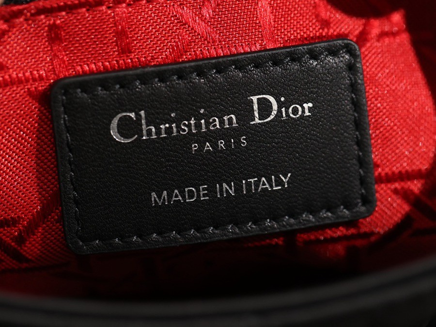 迷你 LADY DIOR 手袋 黑色羊皮革藤格紋銀扣_16