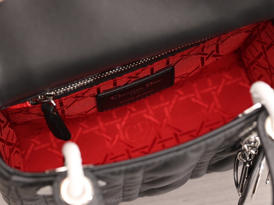 迷你 LADY DIOR 手袋 黑色羊皮革藤格紋銀扣_18