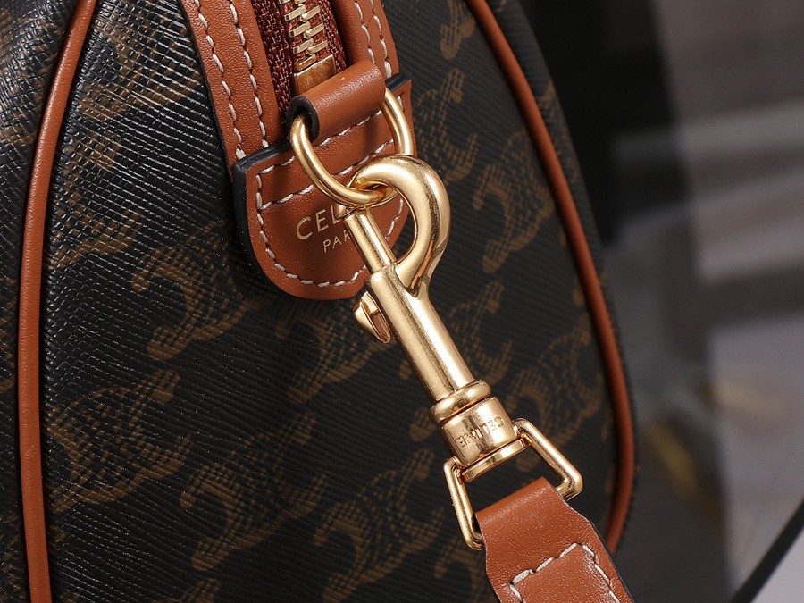 小號標誌印花牛皮革波士頓包 黃褐色_8