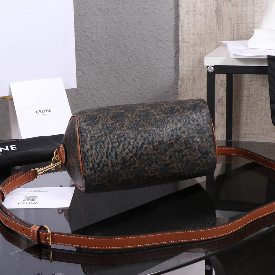 小號標誌印花牛皮革波士頓包 黃褐色_5