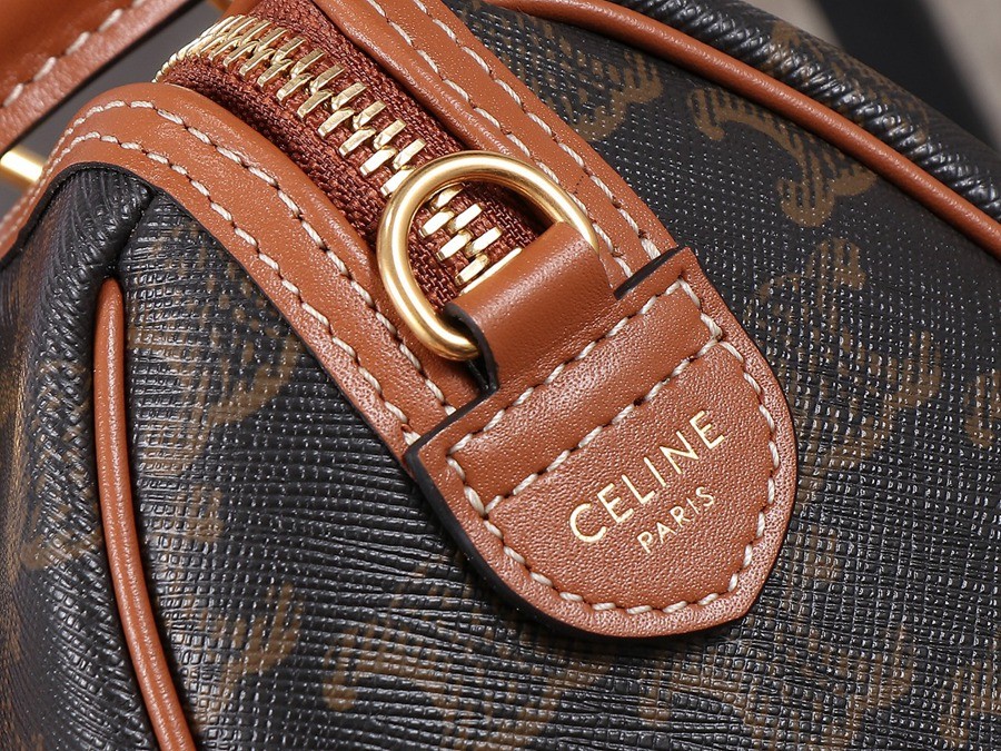 小號標誌印花牛皮革波士頓包 黃褐色_9