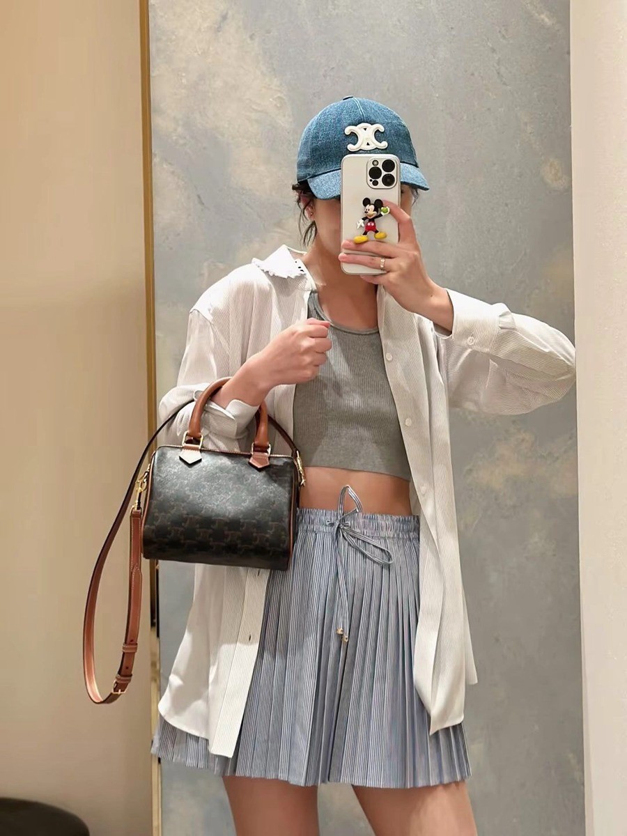 小號標誌印花牛皮革波士頓包 黃褐色_13