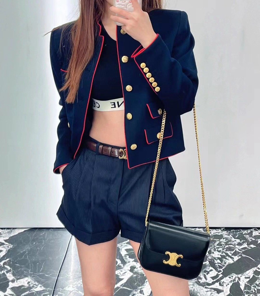 CELINE 23s COLLEGE Triomphe亮澤牛皮革鏈條手袋_19