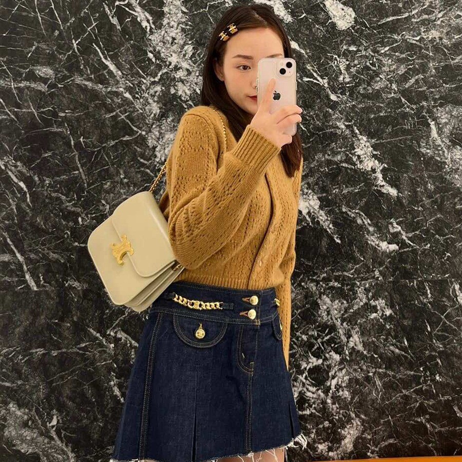 CELINE 23s COLLEGE Triomphe亮澤牛皮革鏈條手袋_16