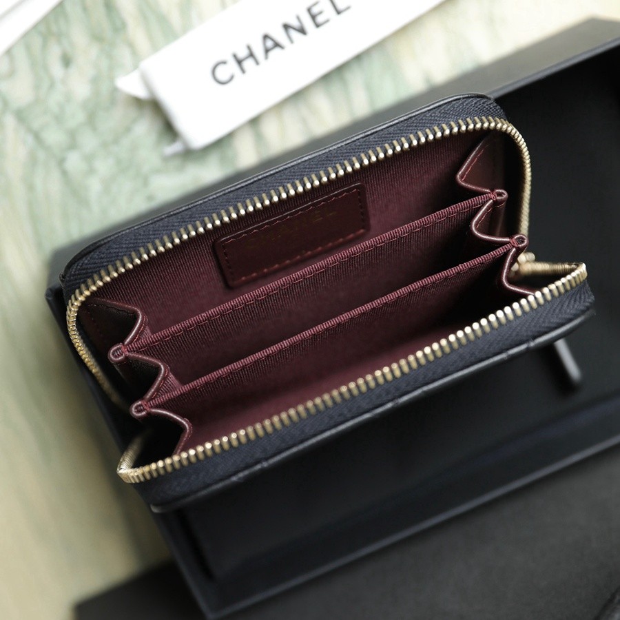 小香 Classic 經典拉鏈零錢包羊皮黑金_5