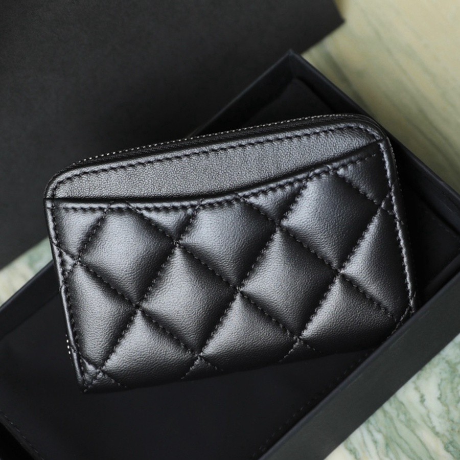 小香 Classic 經典拉鏈零錢包羊皮黑銀_4