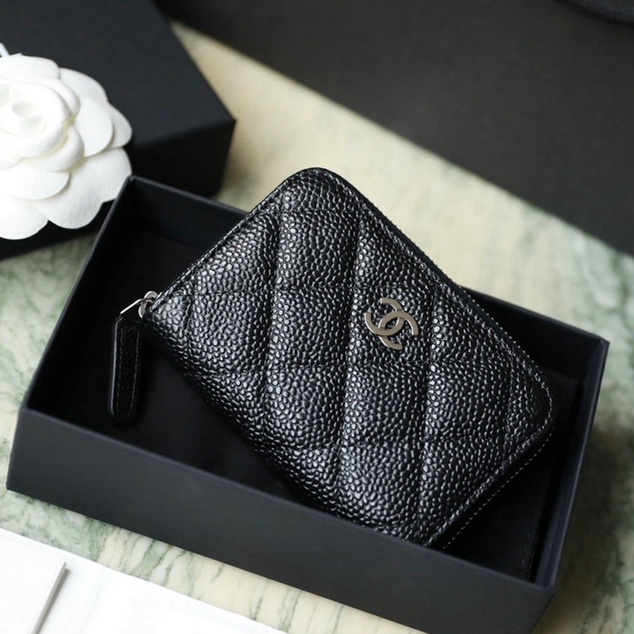 小香 Classic 經典拉鏈零錢包魚子醬黑銀_1