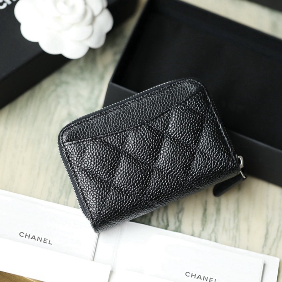 小香 Classic 經典拉鏈零錢包魚子醬黑銀_2