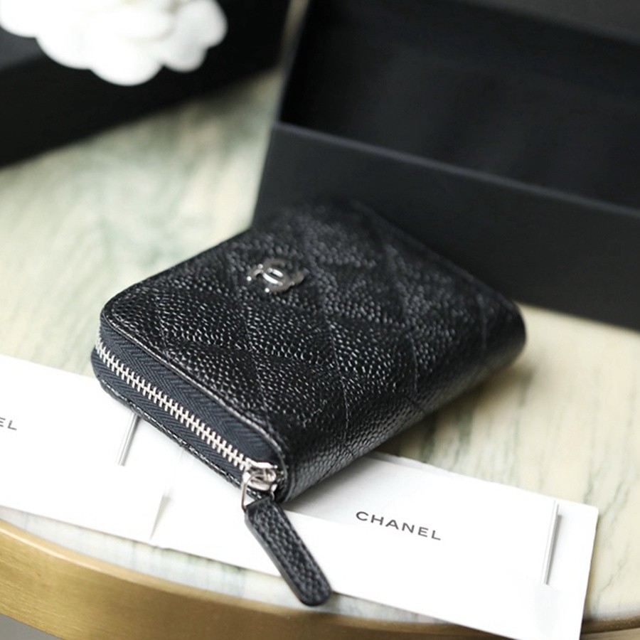 小香 Classic 經典拉鏈零錢包魚子醬黑銀_6