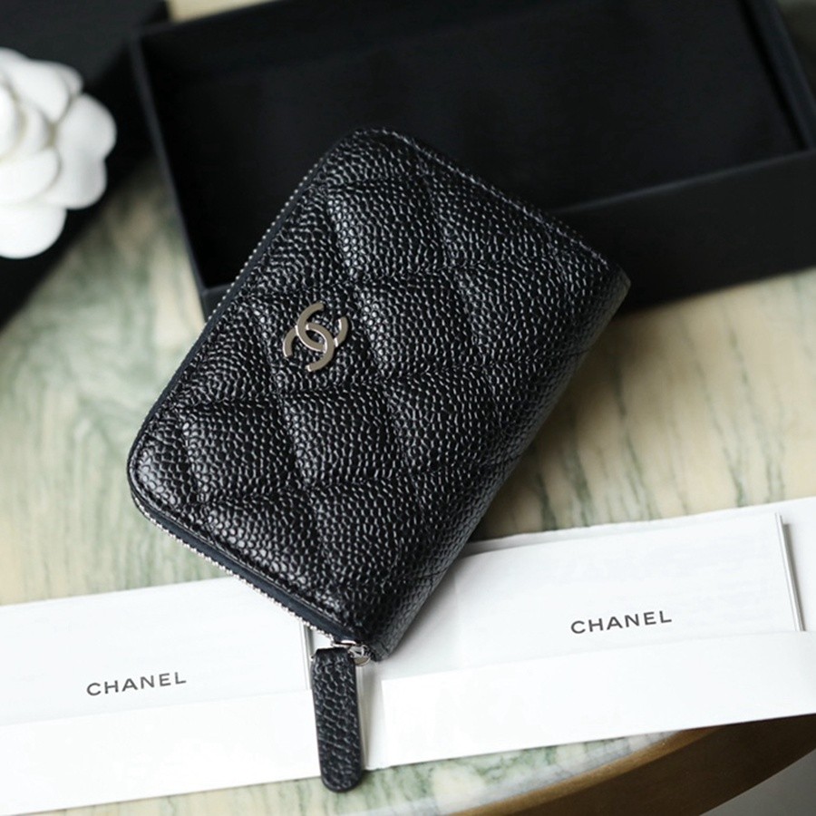 小香 Classic 經典拉鏈零錢包魚子醬黑銀_5