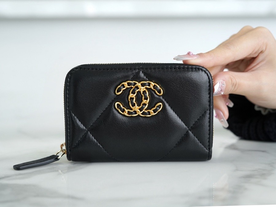 19系列拉鏈零錢卡包 羊皮黑金_1