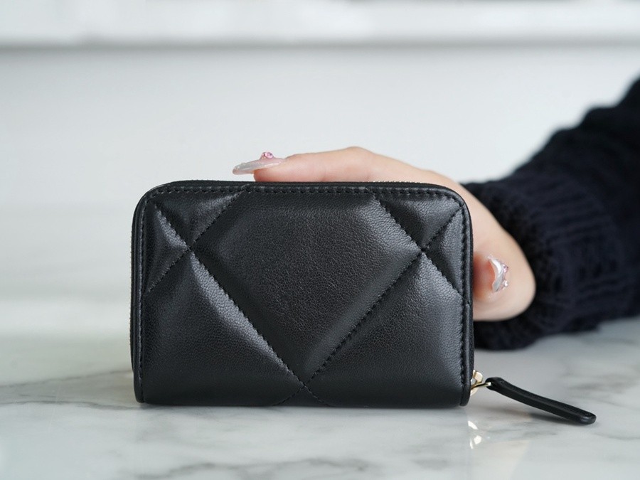 19系列拉鏈零錢卡包 羊皮黑金_2